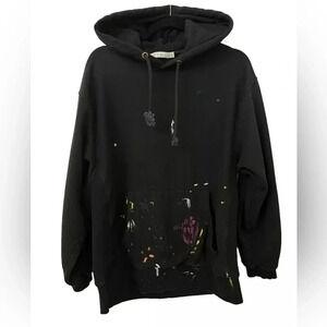 MNML Black Paint Splatter size L Unique Streetwear Artist Hoodie Thick Quality